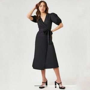 Wrap midi black dress